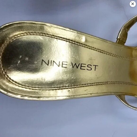 Nine West Gold Heeled Thong Sandals with Jewel Embellishments | Size 11 | EUC - Picture 4 of 9